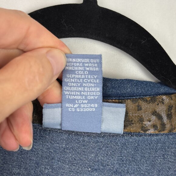 Liz & Me Embroidered Denim‎ Button-Up Top Women's 4X Floral Western Boho Shirt - Picture 11 of 16